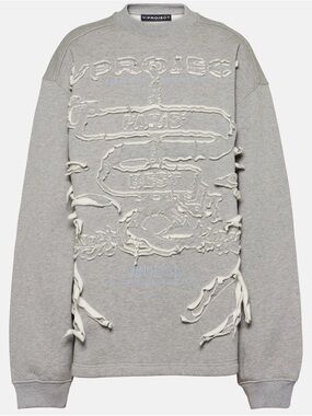 Y/Project Gray Distressed Appliqué Crewneck Sweatshirt
